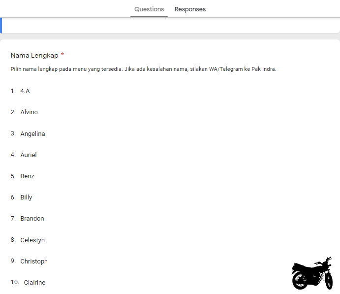 Dropdown Nama Siswa